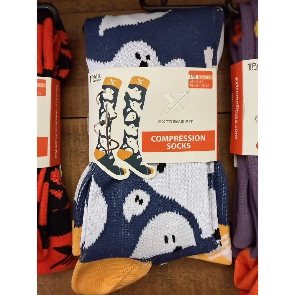 Extreme Fit Compression Socks L/XL Halloween 3 Pairs Pumpkin Ghost Candy Corn